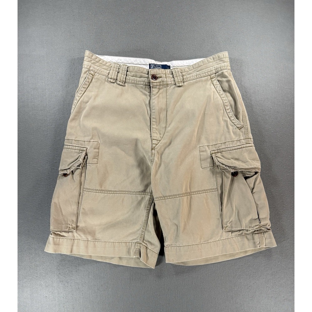VTG Polo Ralph Lauren Cargo Shorts Men Size 32 Relaxed Fit Khaki Tan Utility
